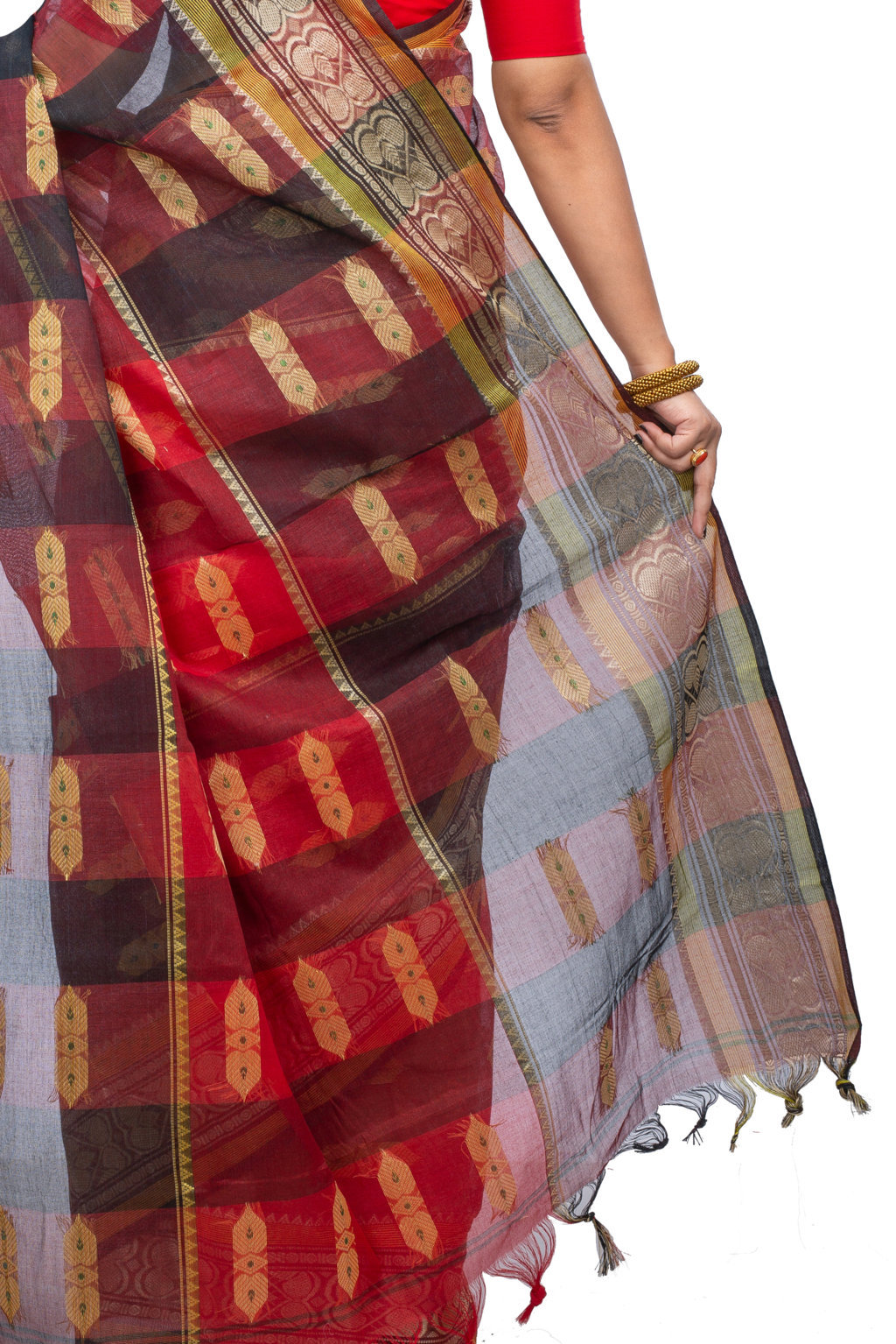 Red Pure Cotton Raj Nandi Desigine Tant Saree (2805)